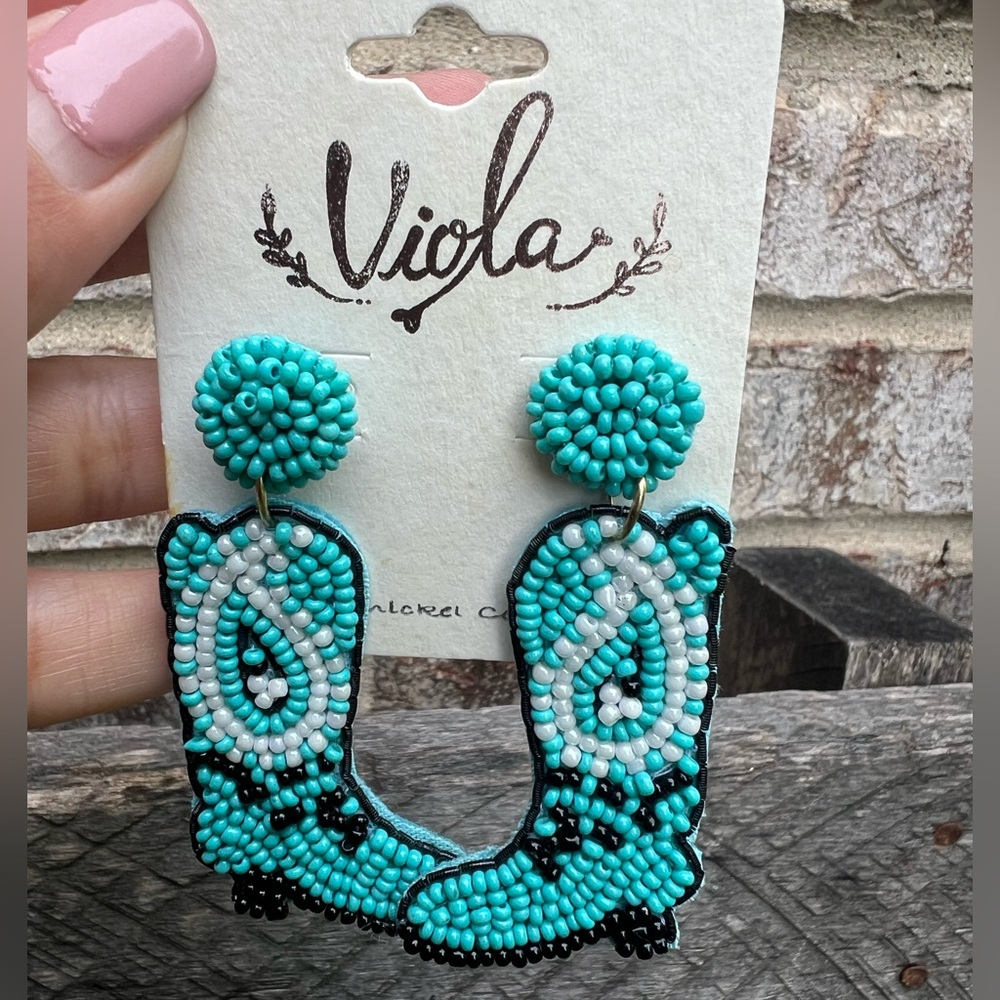 Turquoise Beaded Cowboy Boot Earrings new!